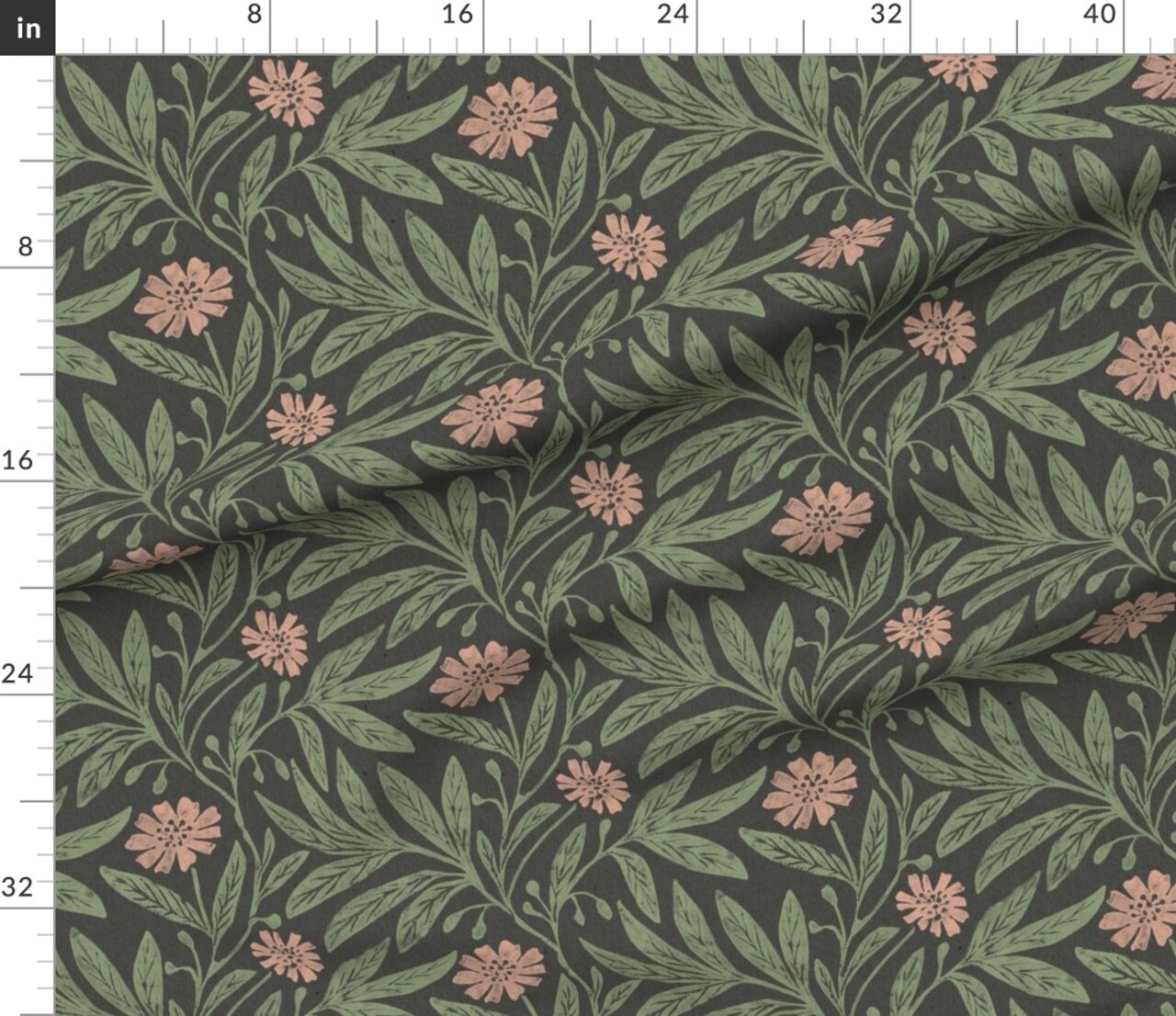 Folk Art Flower Block Print Floral Moody Boho Botanical Garden Custom Printed Fabric by Spoonflower Various Fabrics by the Yard or Fat Quarter